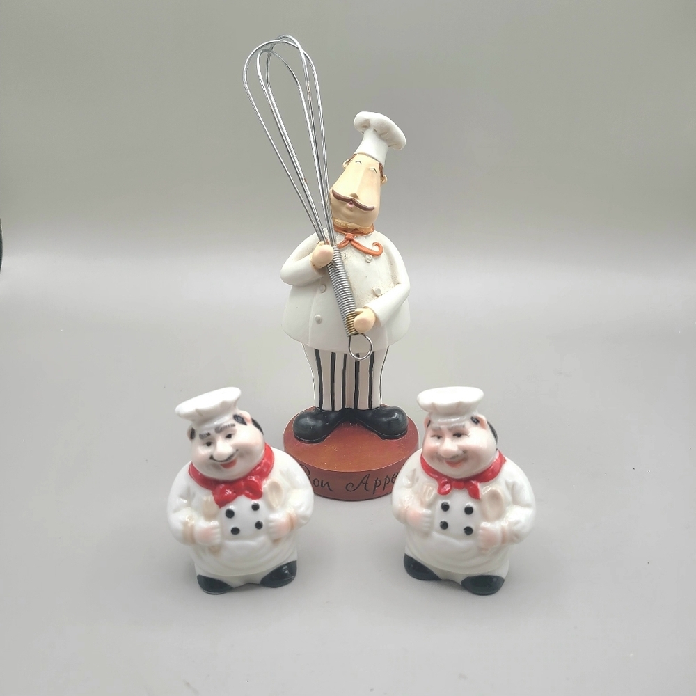 Chef Figurine Set with Whisk and Salt & Pepper Shakers